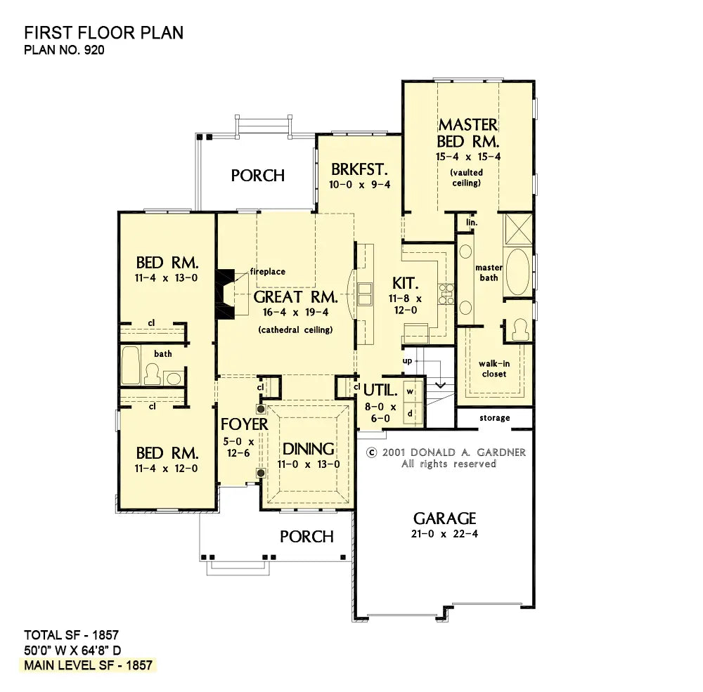 This is the first floor plan image for small house plan 920 The Hillandale