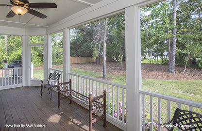 Ceiling fan in the screened in porch. The Hinnman plan 1242. 