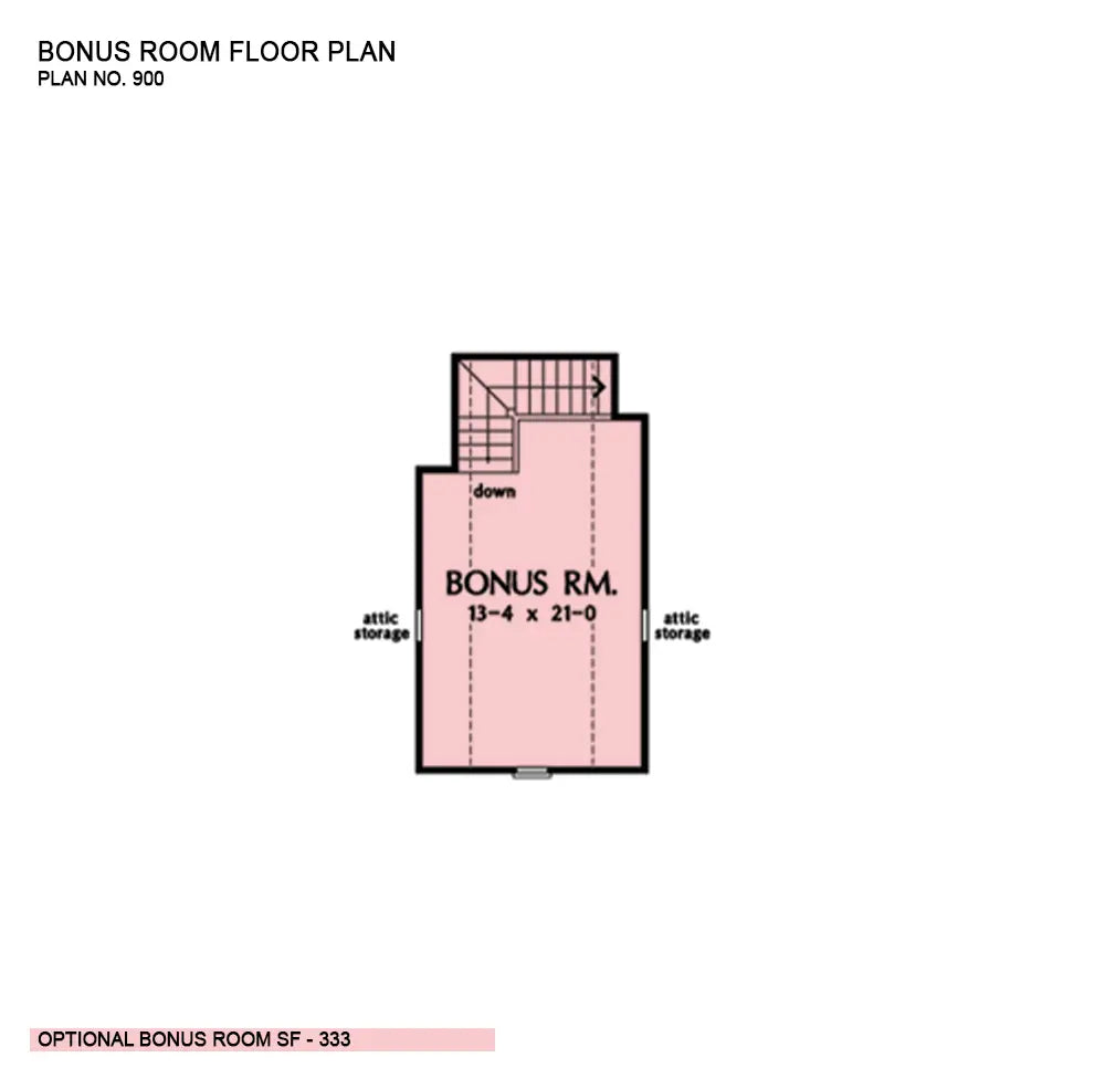 This is the bonus room floor plan image for narrow lot house plan 900 The Holcombe