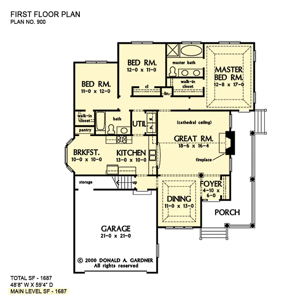 This is the first floor plan image for small house plan 900 The Holcombe