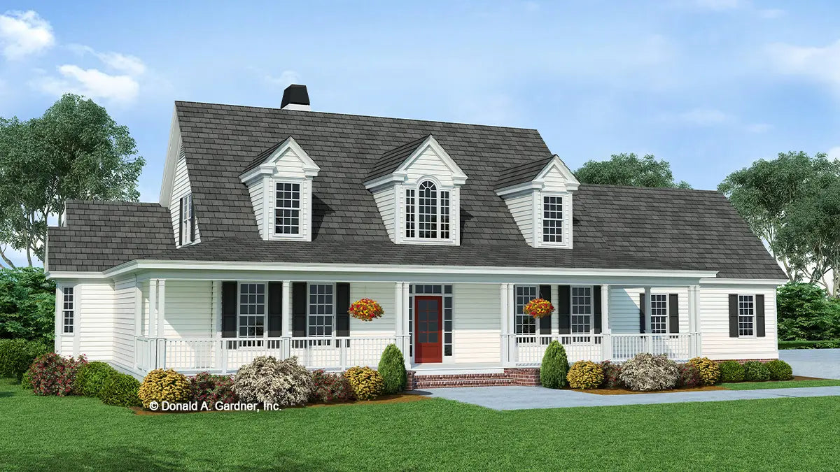 This is an illustration of the front of four bedroom house plan 1140 The Hollandale