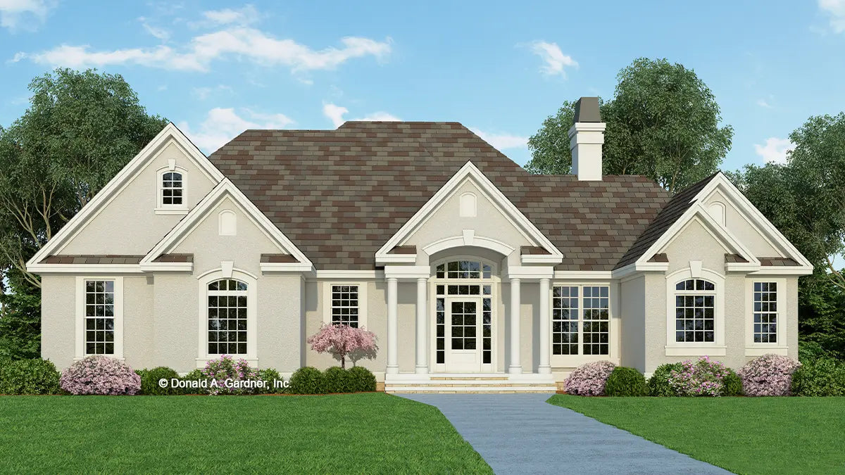 This is an illustration of the front of traditional house plan 532 The Holliston 