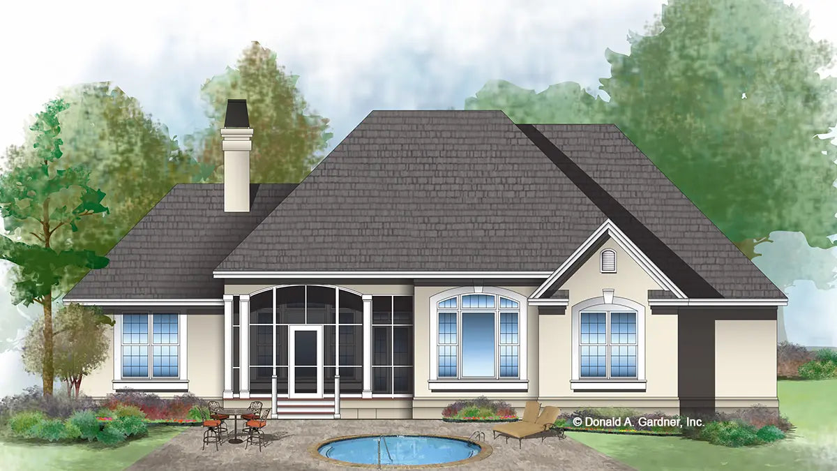 This is an illustration of the rear of three bedroom house plan 532 The Holliston