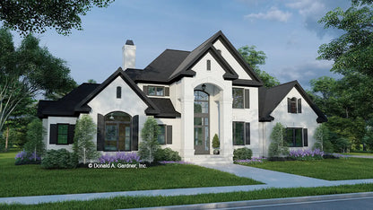 This is an illustration of the front of brick house plan 1064 The Holloway