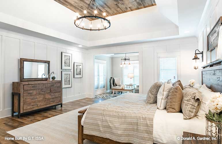 Tray ceiling in the master bedroom. The Hollowcrest plan 5019.