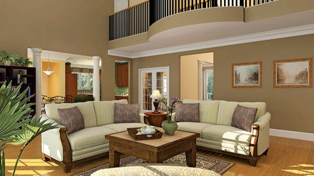 This is a great room picture as built by a customer for farmhouse plan 864 The Hollyhock