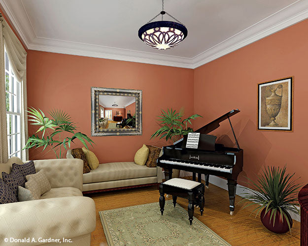 This is a sitting room with window photo as built by a customer for farmhouse plan 864 The Hollyhock