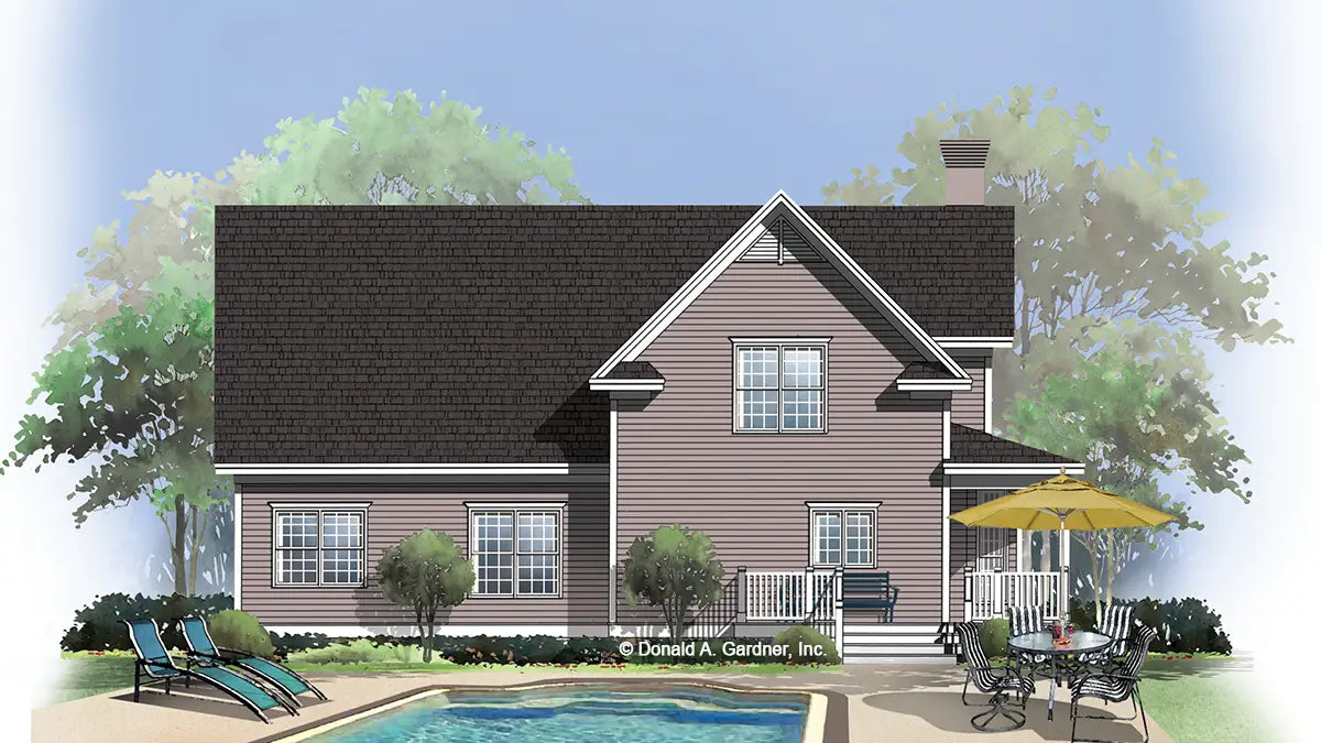 This is an illustration of the rear of two story house plan 512 The Hudson