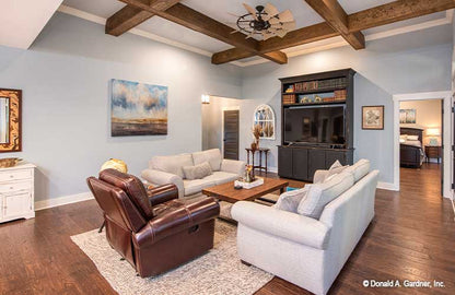 Windmill style ceiling fan in the great room. The Hunter Creek plan 1326.