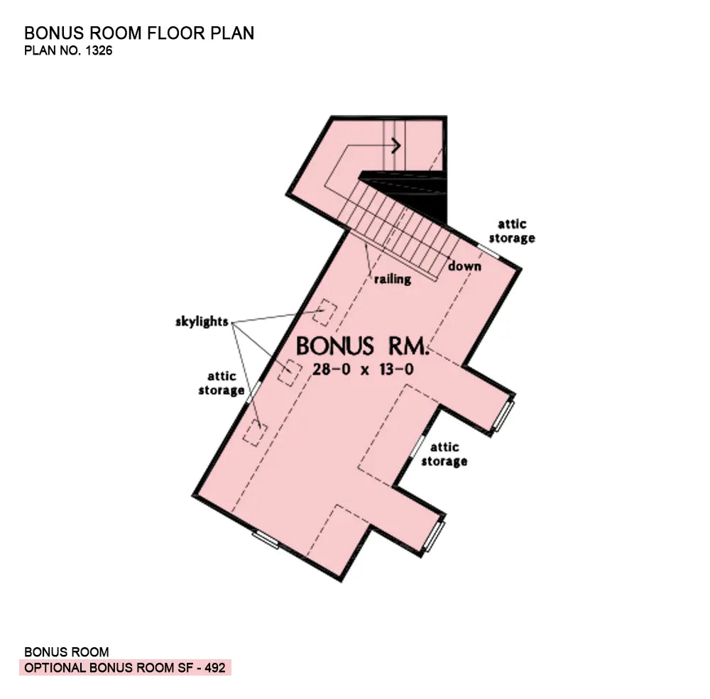 This is the bonus room floor plan image for one story house plan 1326 The Hunter Creek