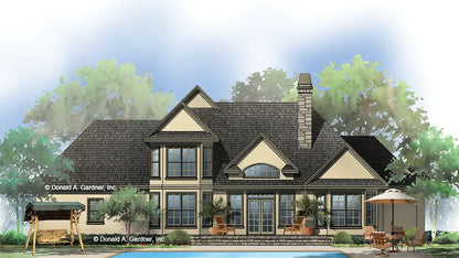 This is an illustration of the rear of four bedroom house plan 816 The Hyde Park