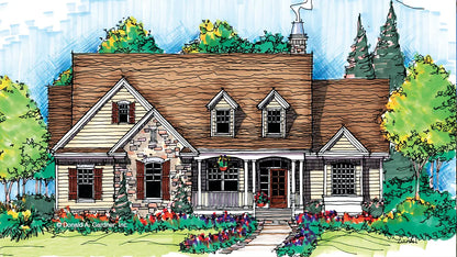 This is an illustration of the front of small house plan 831 The Idlewild