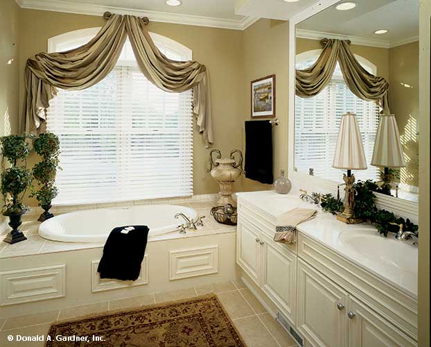 This is a photograph of the master bathroom of one story house plan 727 The Indigo as built by a customer