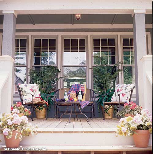 This is a photograph of the rear porch of one story house plan 727 The Indigo as built by a customer