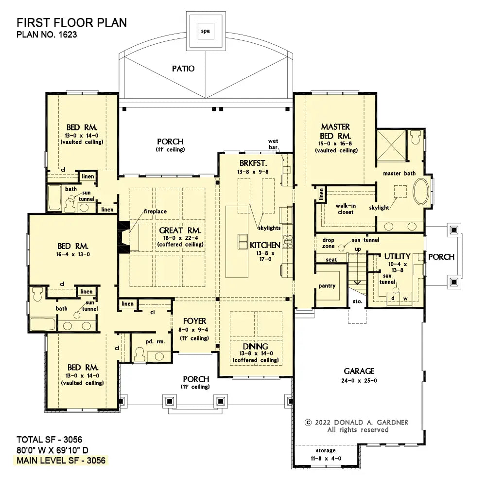 This is the first floor plan image for European house plan 1623 The Ingrid