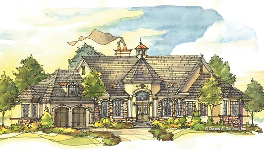 Front view illustration. The Iverness Manor plan 5008.