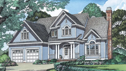 traditional home with gables and columns to make the house appear larger from the street