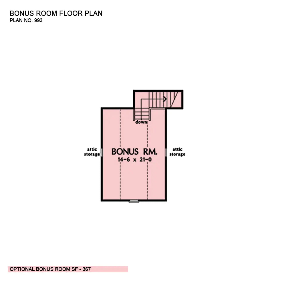 This is the bonus room floor plan image for ranch house plan 993 The Irby