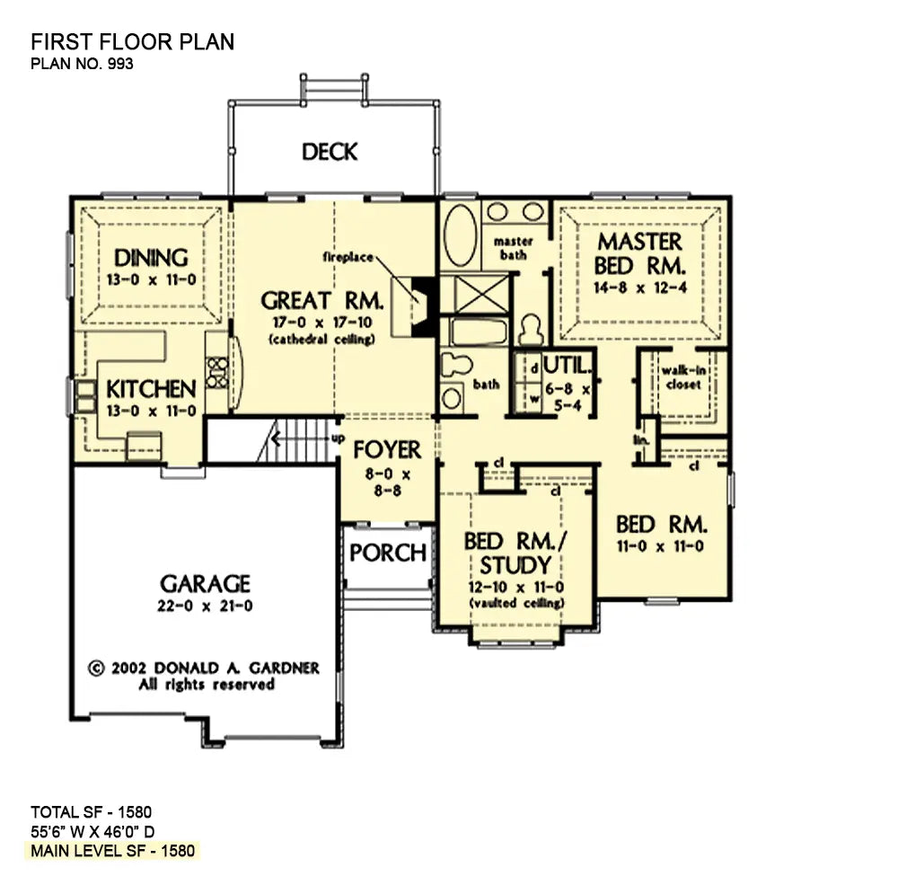 This is the first floor plan image for small house plan 993 The Irby