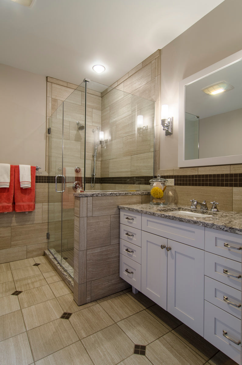 Walk-in shower in the master bathroom. The Irby plan 993.