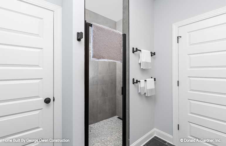 Tiled walk-in shower in the master bathroom. The Ireland plan 346.