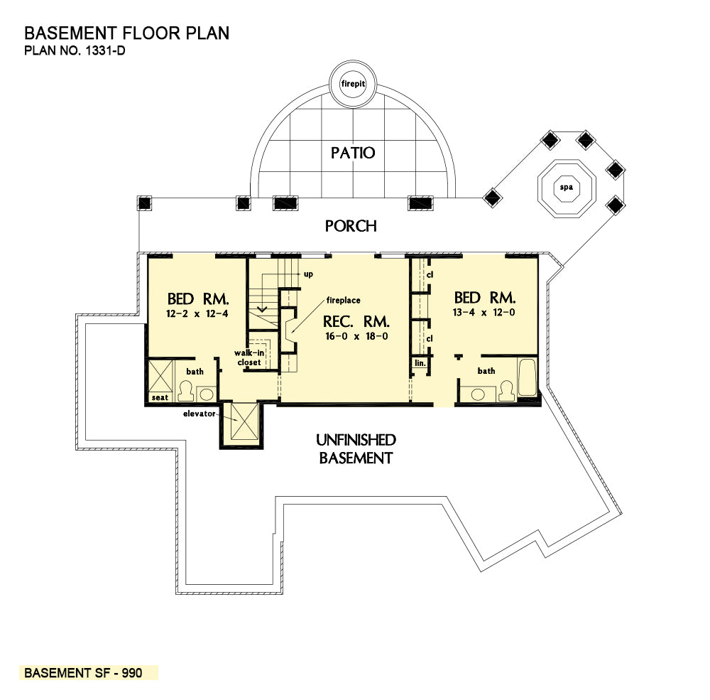 This is the basement floor plan image for house plan 1331 The Ironwood