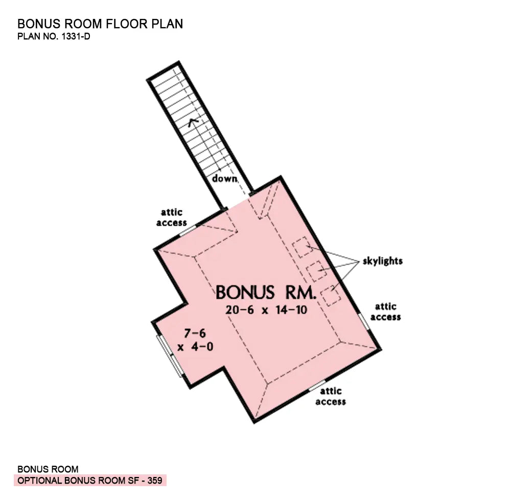 This is the bonus room floor plan image for house plan 1331 The Ironwood