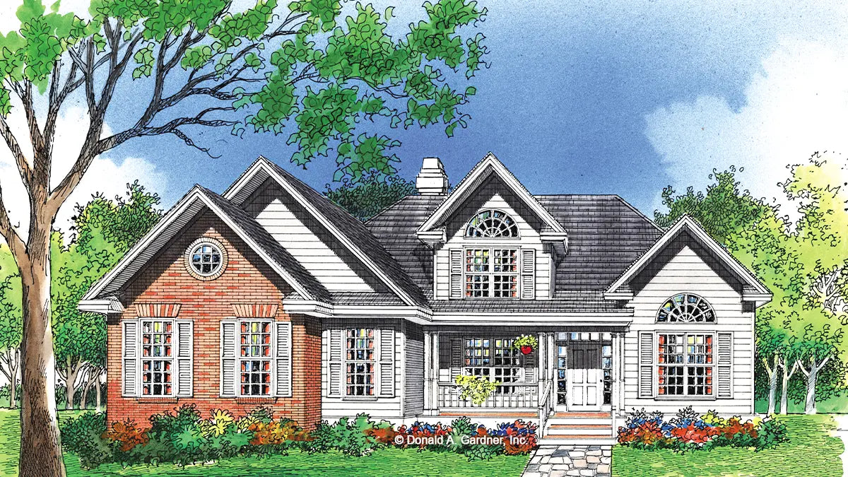 This is an illustration of the front of traditional house plan 297 The Irwin
