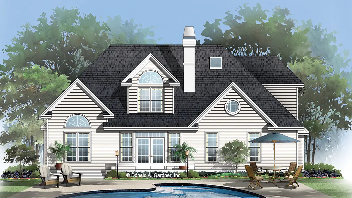 This is an illustration of the rear of family house plan 297 The Irwin