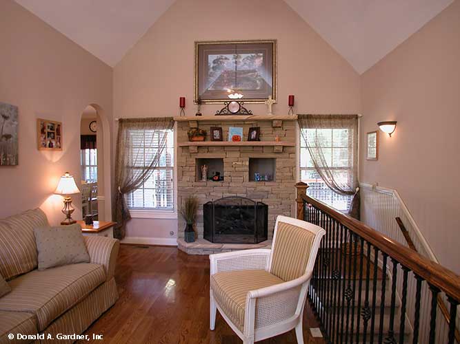 This is a photograph of the great room of farmhouse house plan 1075 The Ives as built by a customer