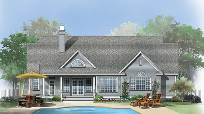 This is an illustration of the rear of farmhouse house plan 1075 The Ives