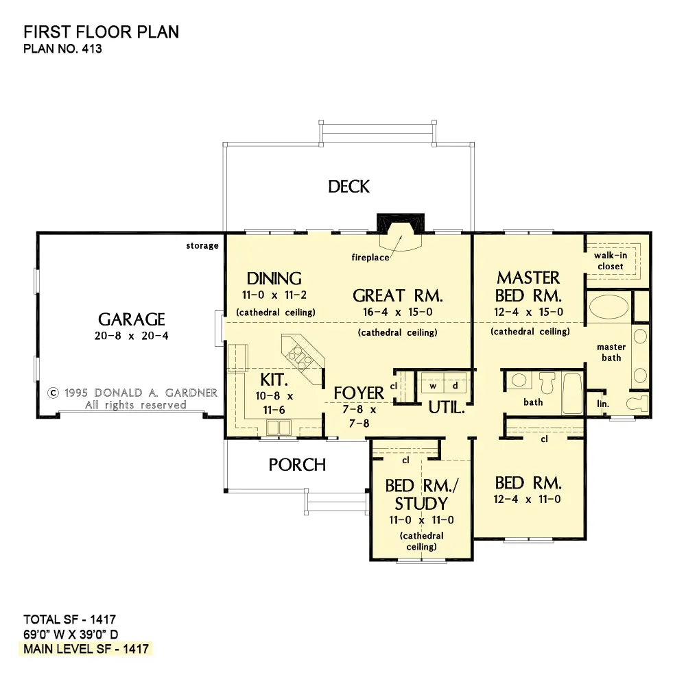 This is the first floor plan image for ranch house plan 413 The Jackson if the home is built over a basement