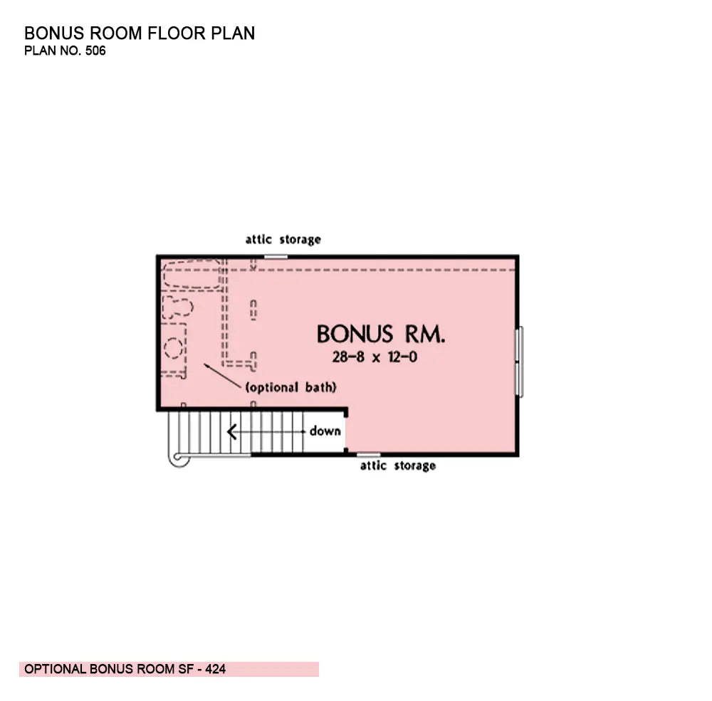 This is the bonus room floor plan image for cottage house plan 506 The Jaffrey