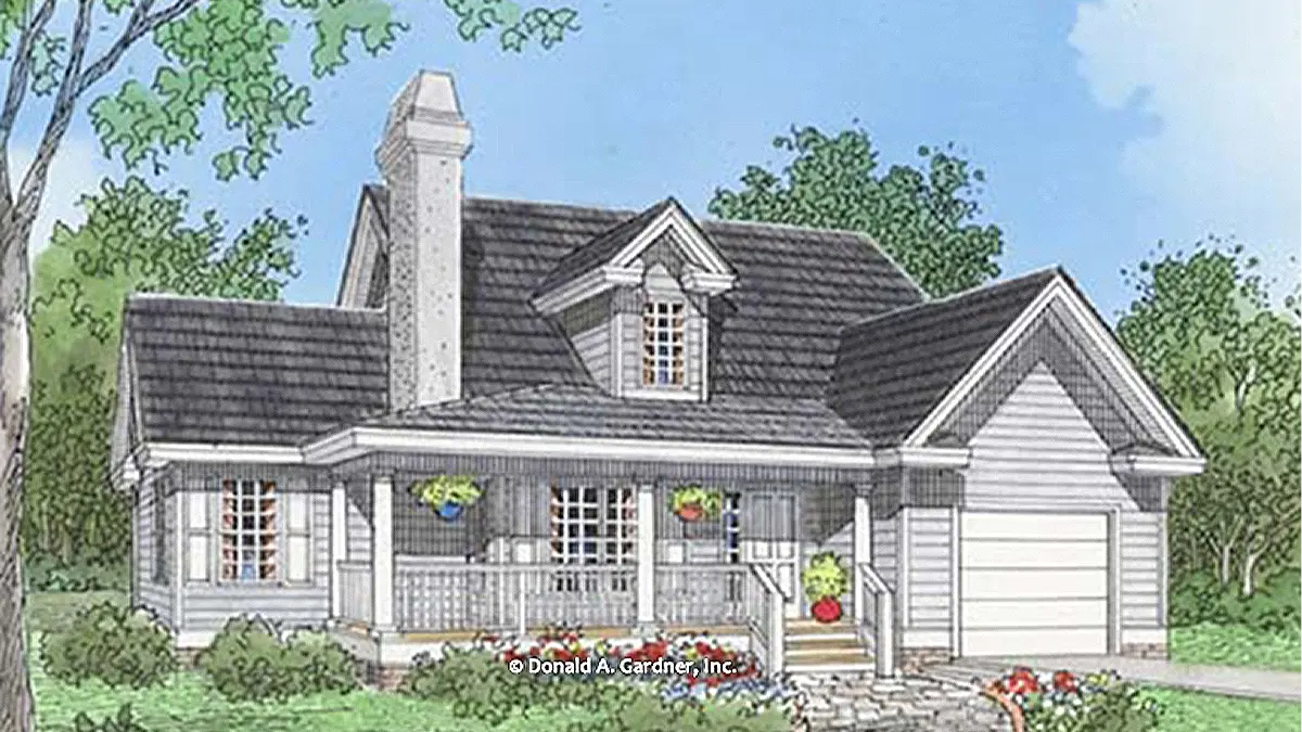 This is an illustration of the front of small house plan 506 The Jaffrey