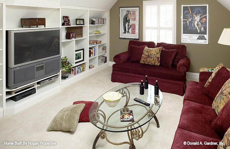 Built-in shelves in the bonus room. The Jamestowne plan 828. 