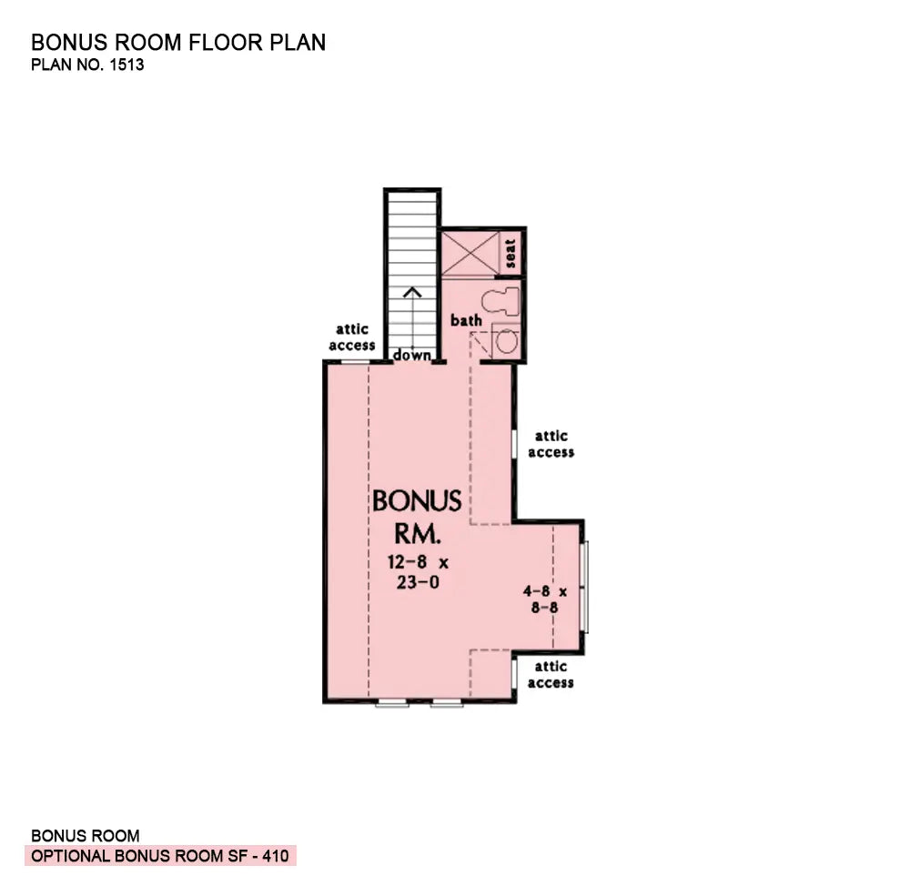 This is the bonus room floor plan image for small house plan 1513 The Janet