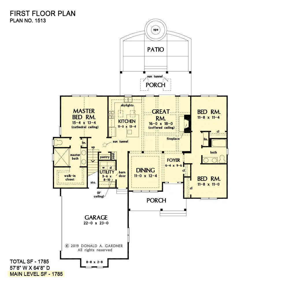 This is the first floor plan image for Craftsman house plan 1513 The Janet