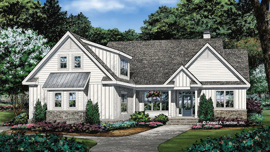 This is an illustration of the front of Craftsman house plan 1513 The Janet