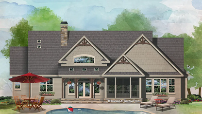 This is an illustration of the rear of ranch house plan 1412 The Janson