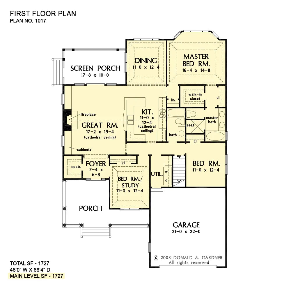 This is the first floor plan image for small house plan 1017 The Jarrell