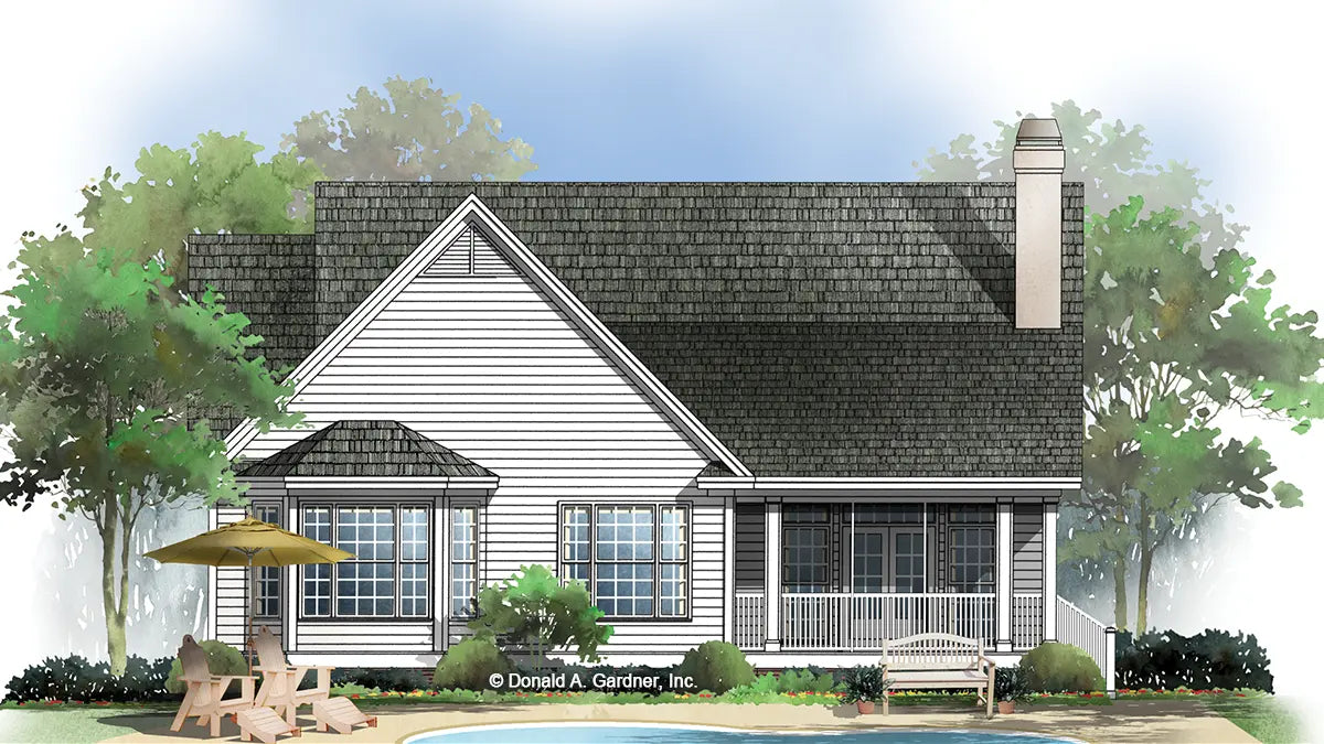 Rear view illustration of The Jarrell plan 1017.