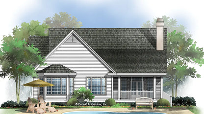 Rear view illustration of The Jarrell plan 1017.