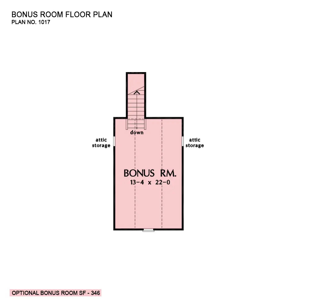 This is the second floor plan image for three bedroom house plan 1017 The Jarrell