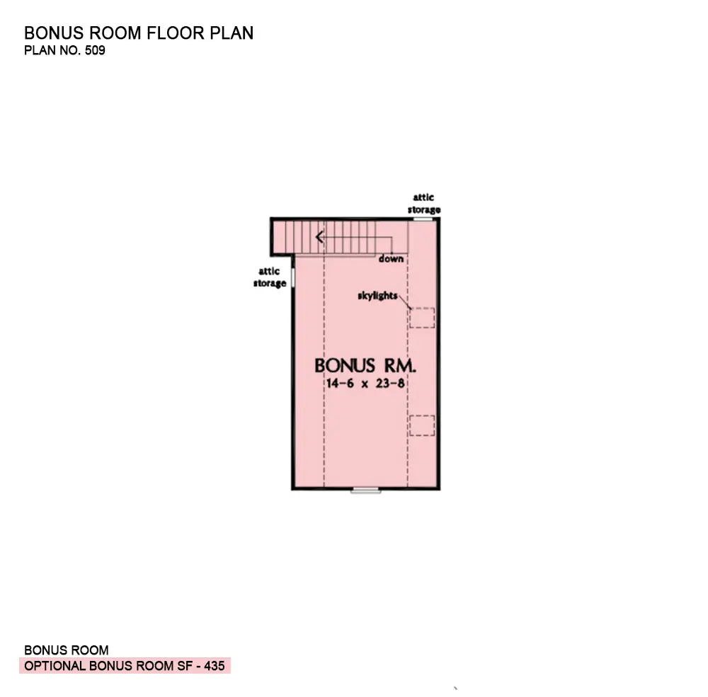 This is the bonus room floor plan image for four bedroom house plan 509 The Jasmine