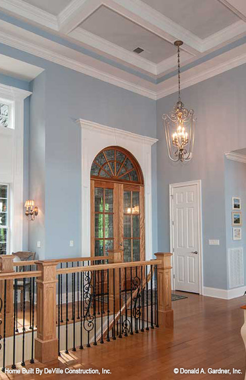 Coffered ceiling in the foyer. The Jasper Hill plan 5020.