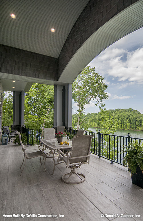 Recessed light in the ceiling on the rear porch. The Jasper Hill plan 5020.