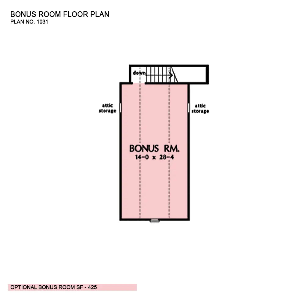 This is the bonus room floor plan image for ranch house plan 1031 The Jeffcoat