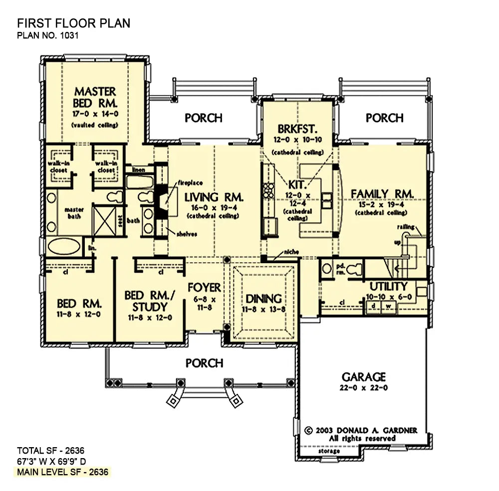 This is the first floor plan image for three bedroom house plan 1031 The Jeffcoat