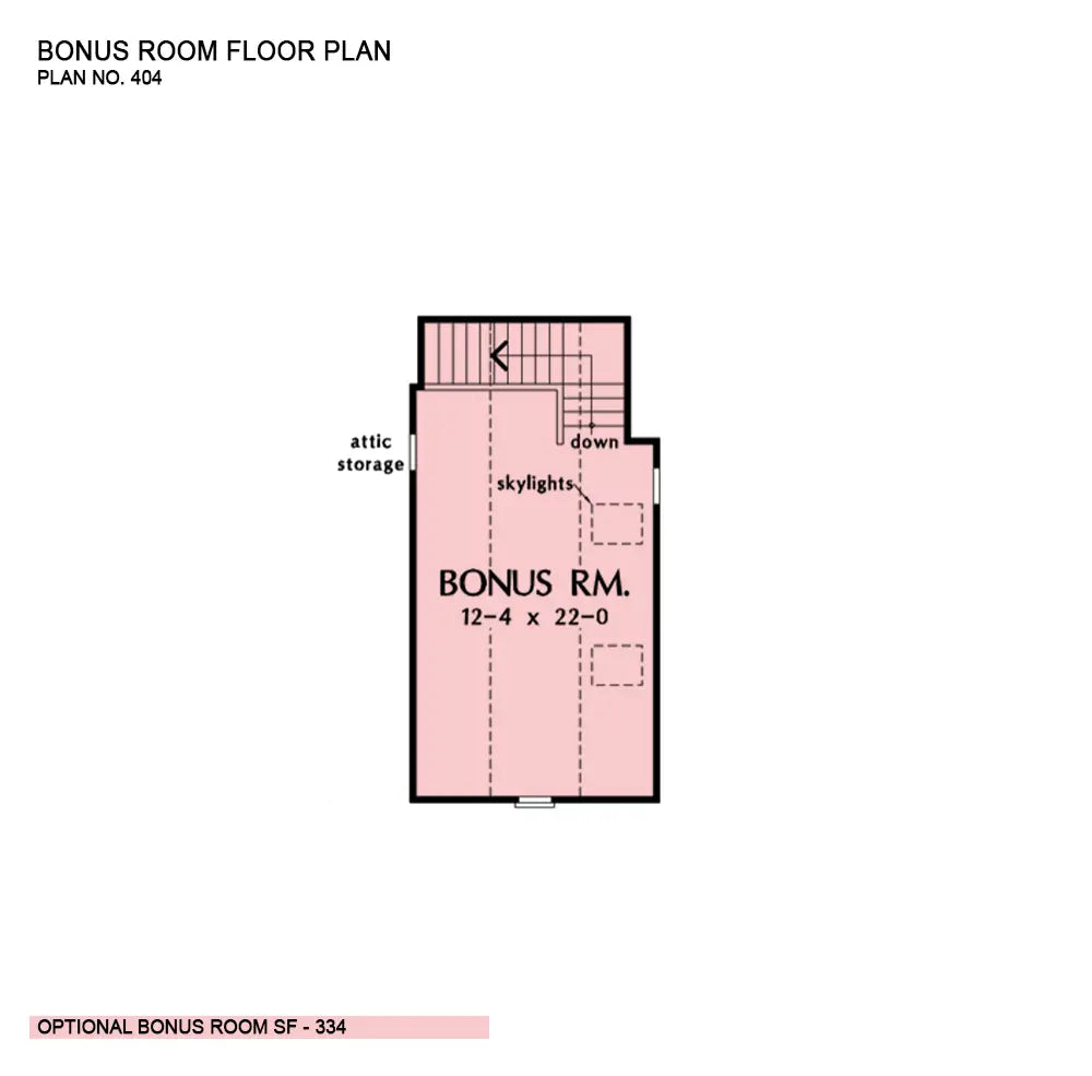 This is the bonus room floor plan image for three bedroom house plan 404 The Jefferson