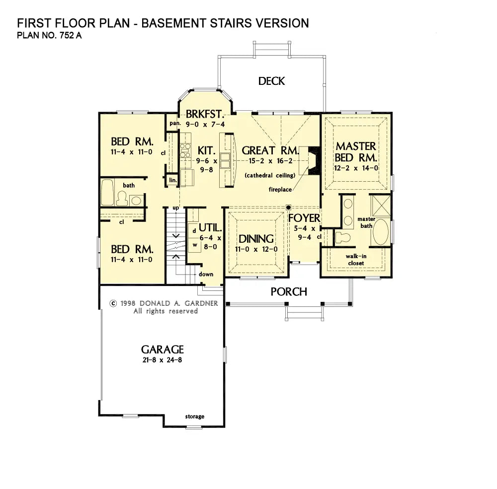 This is the first floor plan image for open concept house plan 752 The Jellicoe if the home is built over a basement